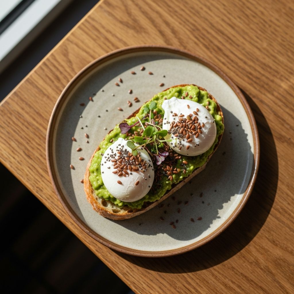 Beautiful avocado toast plated for brunch